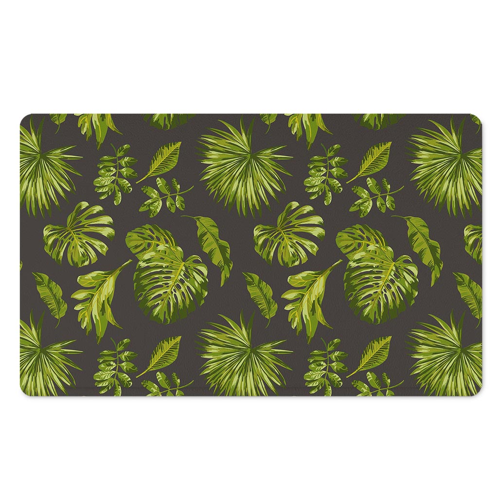 Dark Tropical Leaf Pattern Print Polyester Doormat