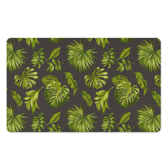 Dark Tropical Leaf Pattern Print Polyester Doormat