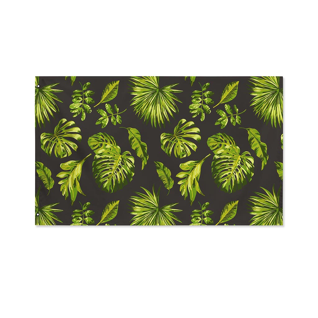 Dark Tropical Leaf Pattern Print Polyester Flag
