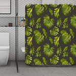Dark Tropical Leaf Pattern Print Polyester Shower Curtain