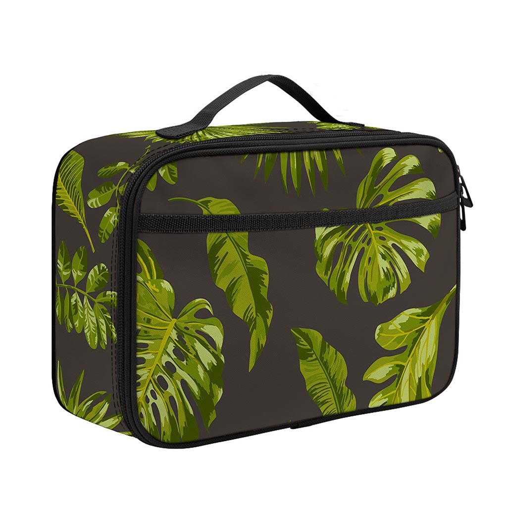 Dark Tropical Leaf Pattern Print Portable Lunch Bag