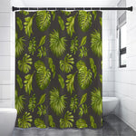 Dark Tropical Leaf Pattern Print Premium Shower Curtain