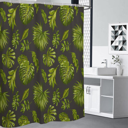 Dark Tropical Leaf Pattern Print Premium Shower Curtain