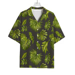 Dark Tropical Leaf Pattern Print Rayon Hawaiian Shirt