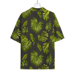 Dark Tropical Leaf Pattern Print Rayon Hawaiian Shirt
