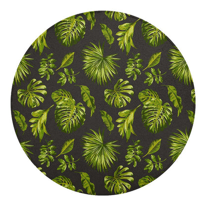 Dark Tropical Leaf Pattern Print Round Blanket