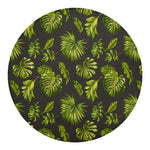 Dark Tropical Leaf Pattern Print Round Blanket