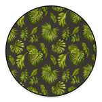 Dark Tropical Leaf Pattern Print Round Floor Mat
