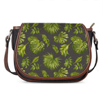 Dark Tropical Leaf Pattern Print Saddle Bag