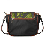 Dark Tropical Leaf Pattern Print Saddle Bag