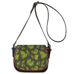 Dark Tropical Leaf Pattern Print Saddle Bag
