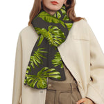 Dark Tropical Leaf Pattern Print Scarf