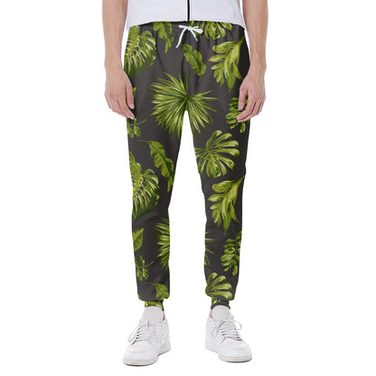Dark Tropical Leaf Pattern Print Scuba Joggers