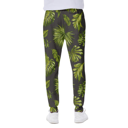 Dark Tropical Leaf Pattern Print Scuba Joggers