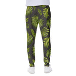 Dark Tropical Leaf Pattern Print Scuba Joggers