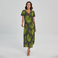 Dark Tropical Leaf Pattern Print Short Sleeve Maxi Dress