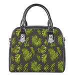 Dark Tropical Leaf Pattern Print Shoulder Handbag