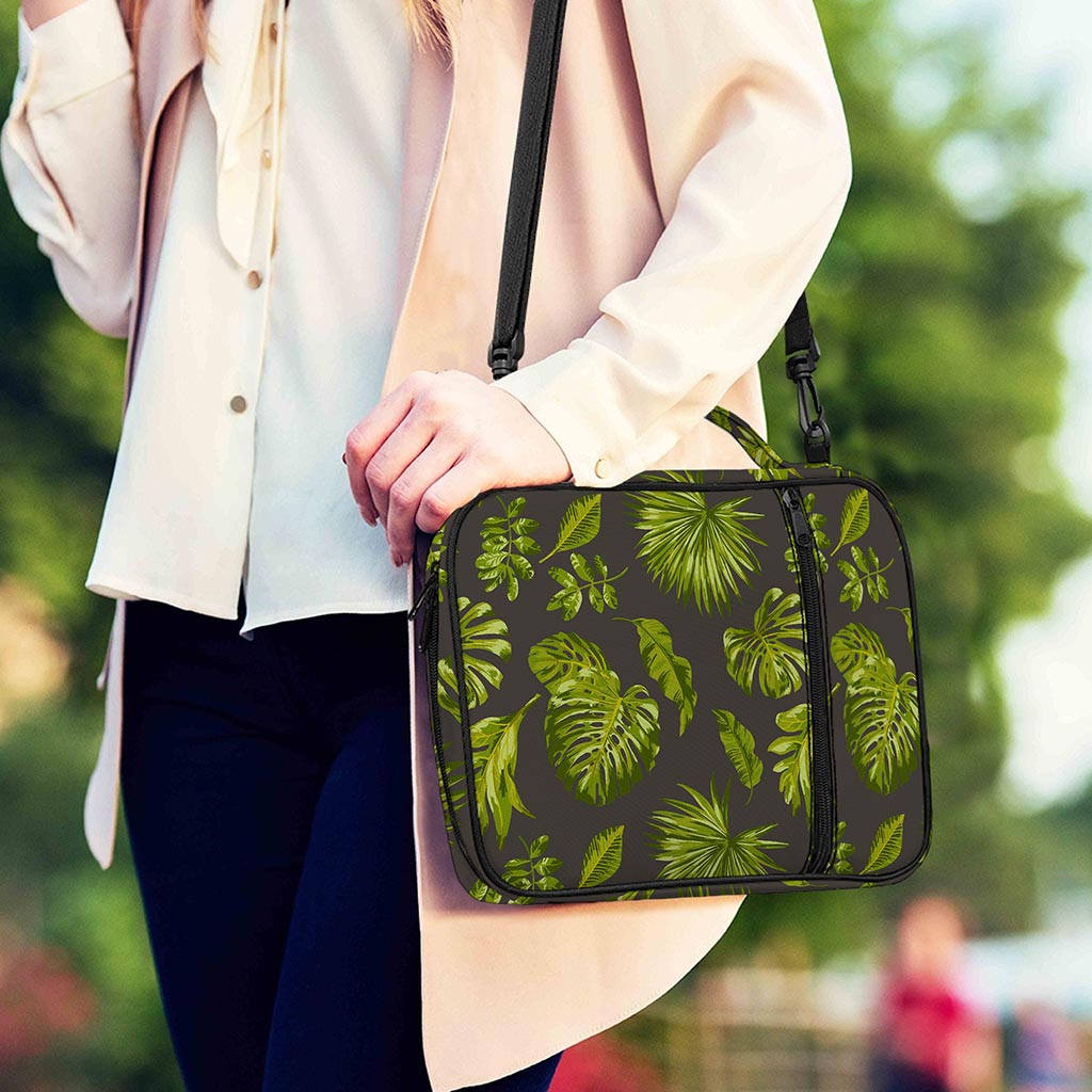 Dark Tropical Leaf Pattern Print Shoulder Strap Bible Bag