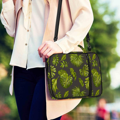 Dark Tropical Leaf Pattern Print Shoulder Strap Bible Bag