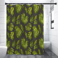 Dark Tropical Leaf Pattern Print Shower Curtain