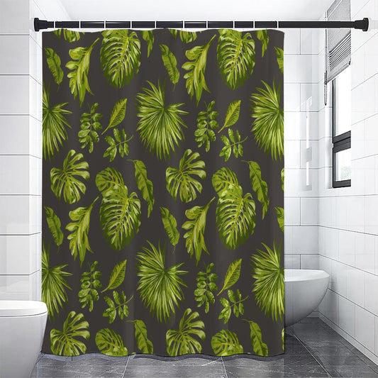 Dark Tropical Leaf Pattern Print Shower Curtain