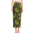 Dark Tropical Leaf Pattern Print Side Slit Maxi Skirt