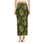 Dark Tropical Leaf Pattern Print Side Slit Maxi Skirt