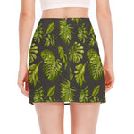 Dark Tropical Leaf Pattern Print Side Slit Mini Skirt