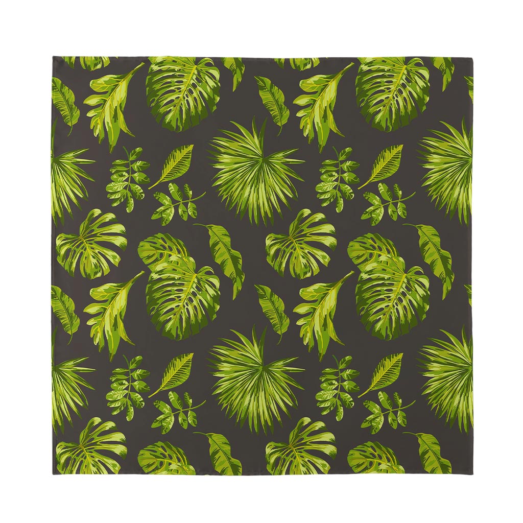 Dark Tropical Leaf Pattern Print Silk Bandana