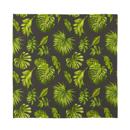 Dark Tropical Leaf Pattern Print Silk Bandana