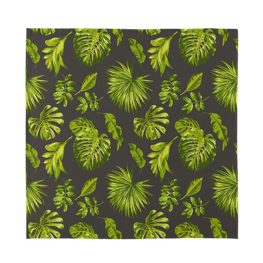 Dark Tropical Leaf Pattern Print Silk Bandana