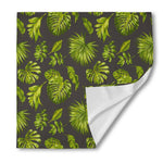 Dark Tropical Leaf Pattern Print Silk Bandana