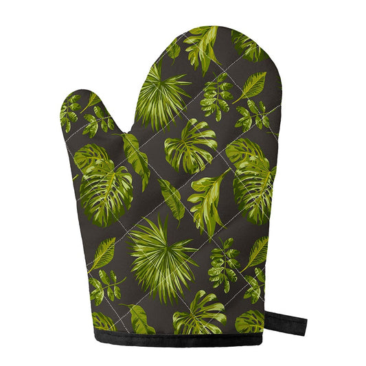 Dark Tropical Leaf Pattern Print Single Oven Mitt