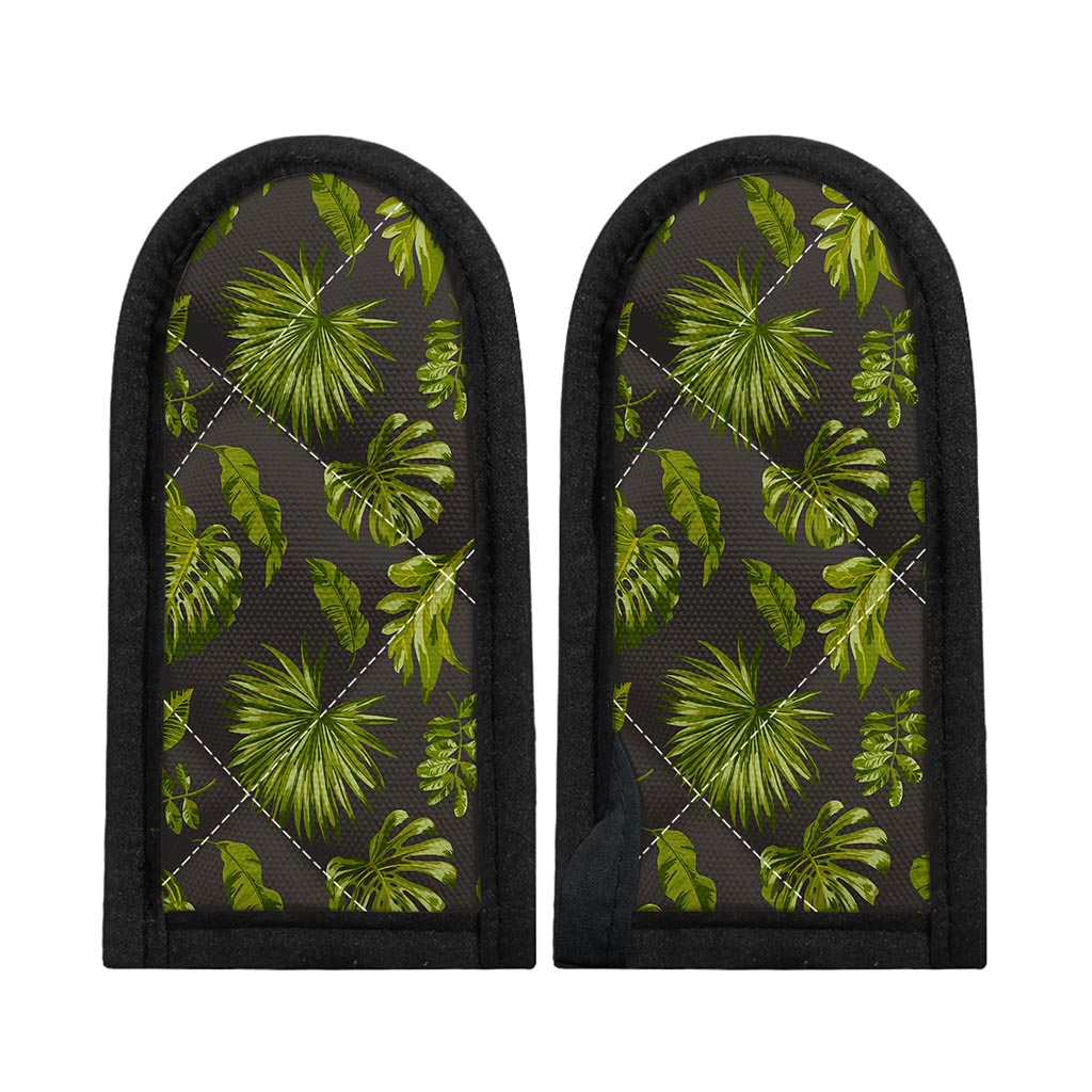 Dark Tropical Leaf Pattern Print Skillet Handle Cover