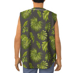 Dark Tropical Leaf Pattern Print Sleeveless Baseball Jersey