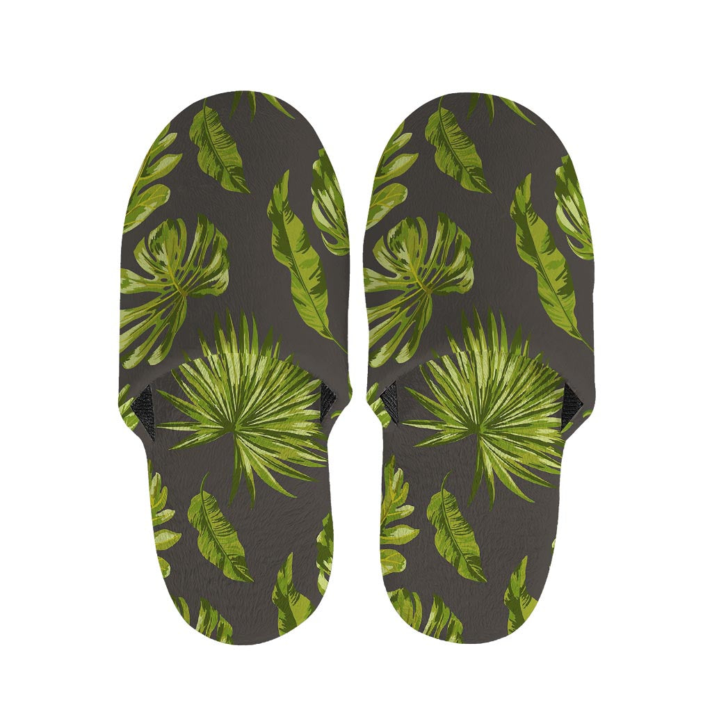 Dark Tropical Leaf Pattern Print Slippers