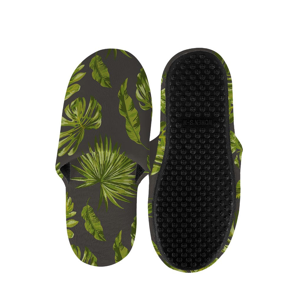 Dark Tropical Leaf Pattern Print Slippers