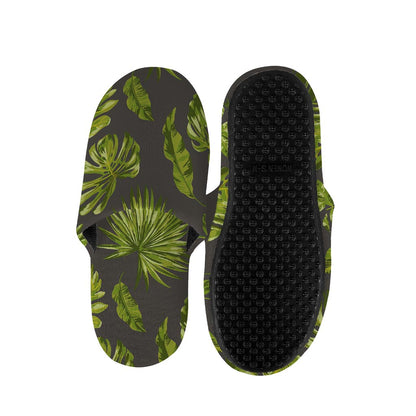Dark Tropical Leaf Pattern Print Slippers
