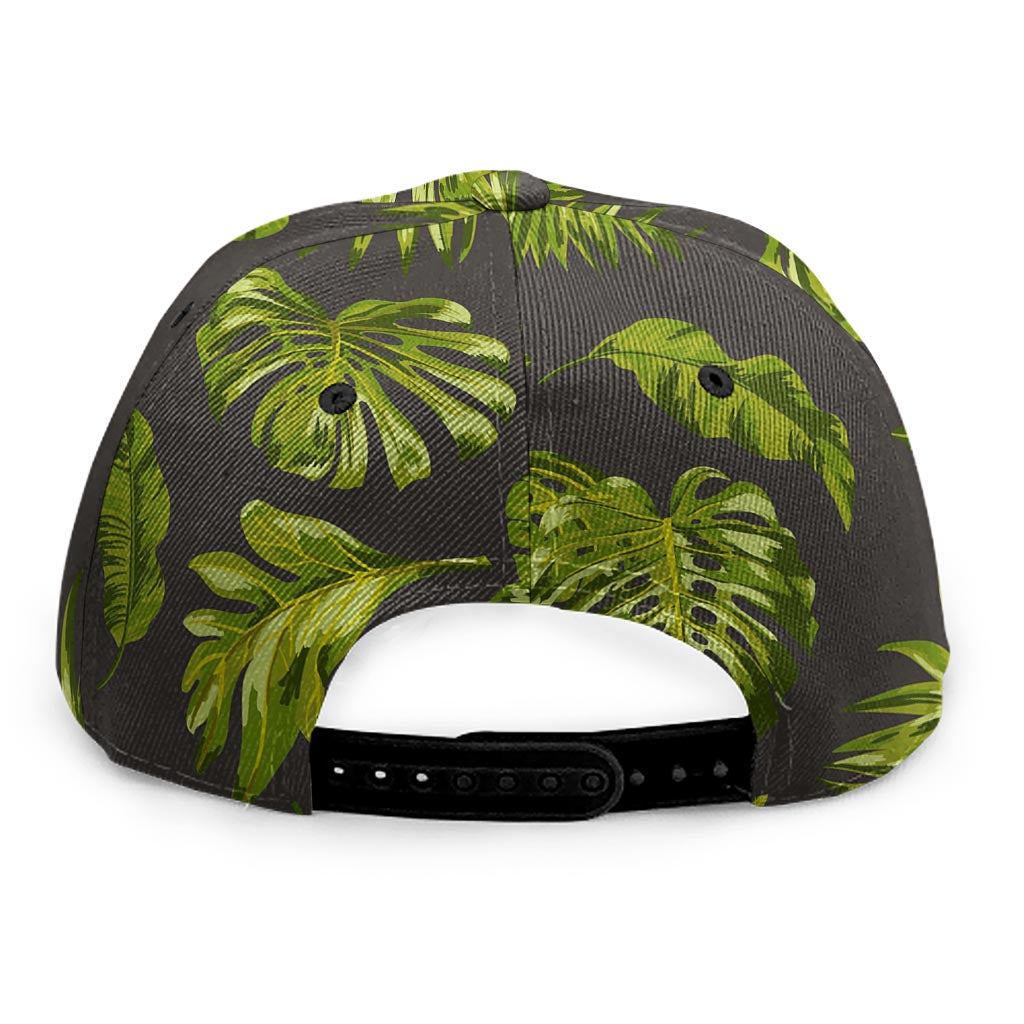 Dark Tropical Leaf Pattern Print Snapback Cap