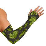 Dark Tropical Leaf Pattern Print Sun Protection Arm Sleeves