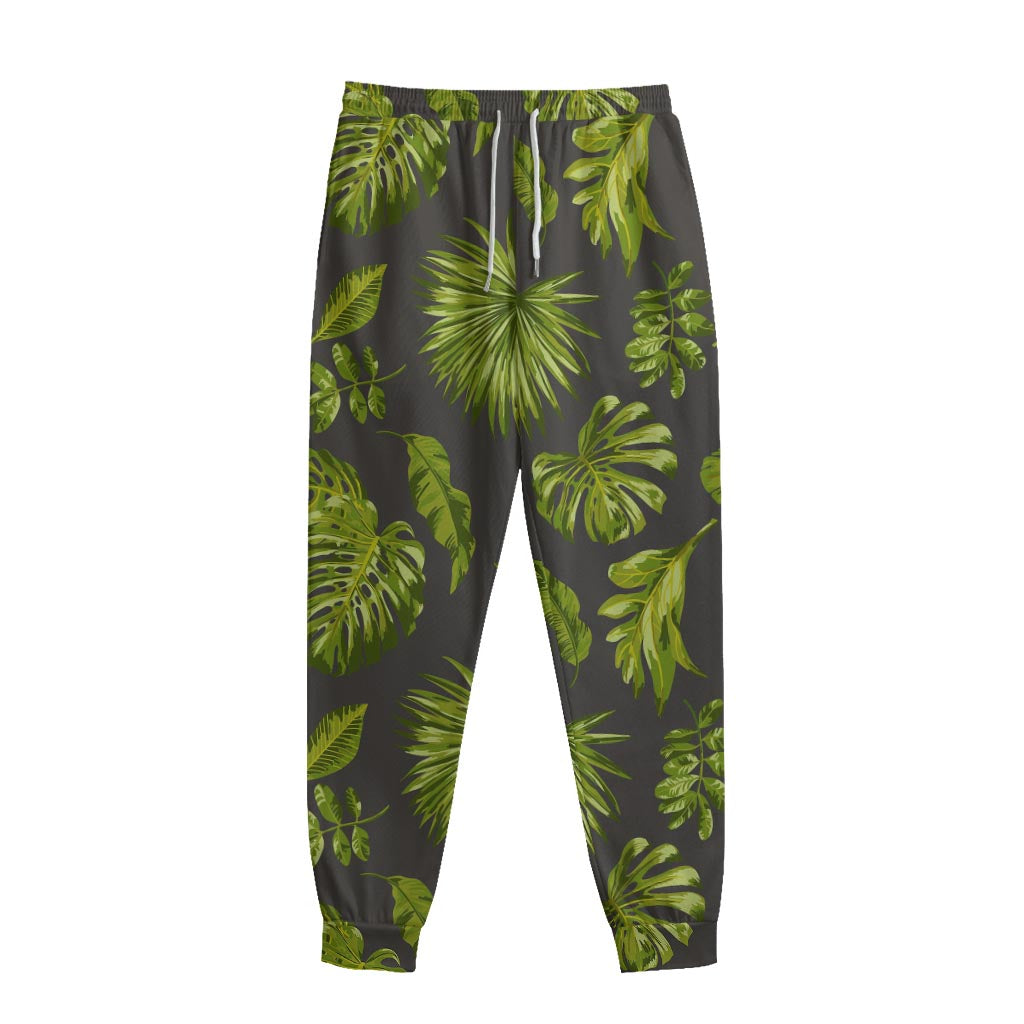 Dark Tropical Leaf Pattern Print Sweatpants