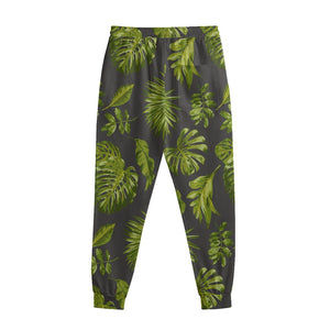 Dark Tropical Leaf Pattern Print Sweatpants