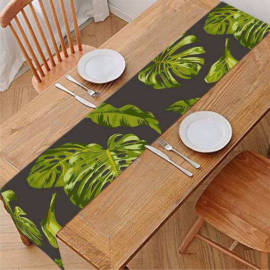 Dark Tropical Leaf Pattern Print Table Runner