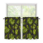 Dark Tropical Leaf Pattern Print Tier Curtains