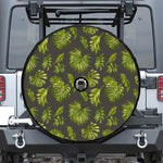 Dark Tropical Leaf Pattern Print Tire Cover With Camera Hole
