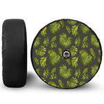 Dark Tropical Leaf Pattern Print Tire Cover With Camera Hole