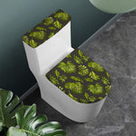 Dark Tropical Leaf Pattern Print Toilet Lid And Tank Cover Set