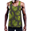 Dark Tropical Leaf Pattern Print Men's Workout Tank Top