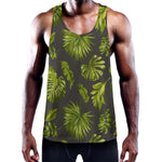 Dark Tropical Leaf Pattern Print Training Tank Top