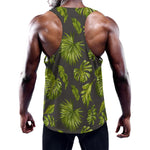 Dark Tropical Leaf Pattern Print Training Tank Top